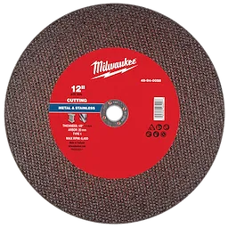 Milwaukee 12" x 3/8" x 20mm Metal Cut Off Wheel - Type 1, suitable for cutting metal and stainless, with a max RPM of 6,400.