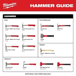 Hammer Breadth of Line product guide featuring various hammers categorized by Steel, Poly/Fiberglass, Hickory, and Specialty.