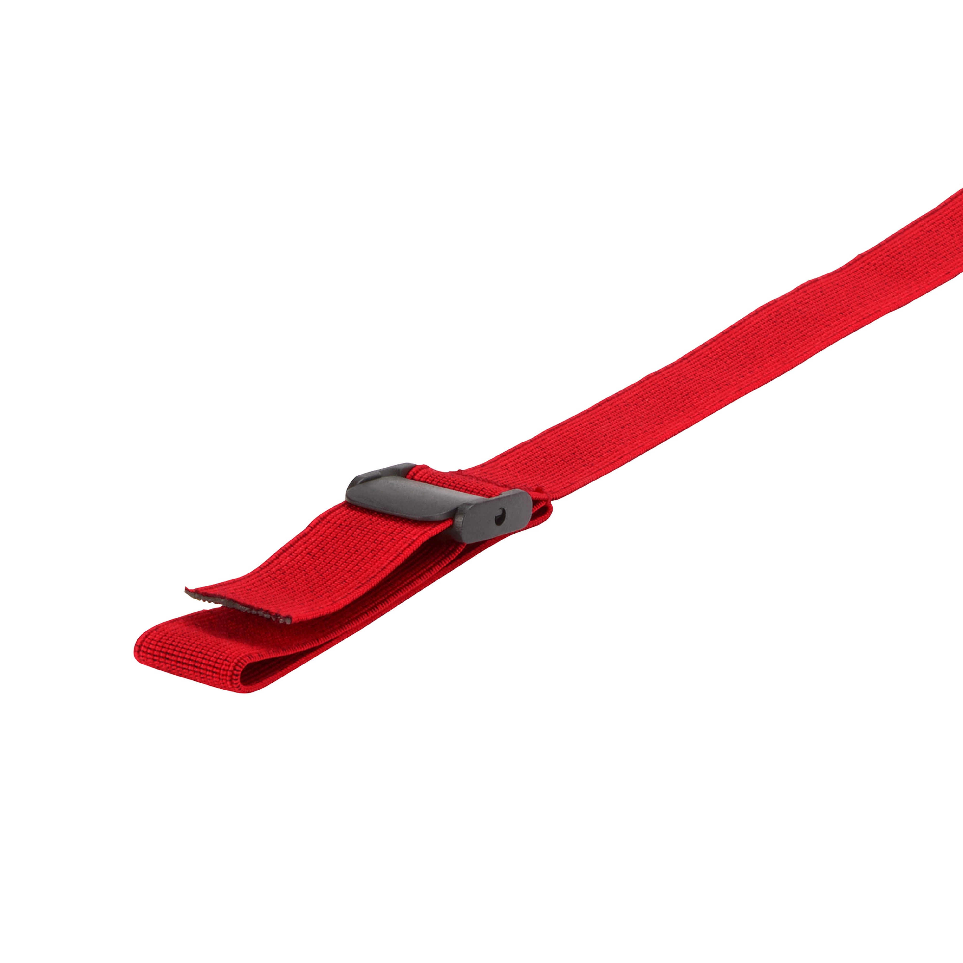 Red Hard Hat Lanyard with Loop features a durable strap and a secure black buckle attachment, designed to prevent hard hats from falling.