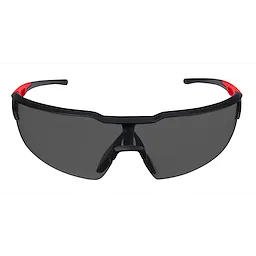 Safety Glasses - Tinted Anti-Scratch Lenses with black frame, red temples, and wrap-around design for optimal eye protection.