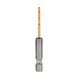 Red Helix Titanium Impact Drill Bit with a metallic silver hex shank and a gold titanium-coated cutting tip, designed for high durability and optimal performance in drilling applications.