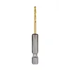 Red Helix Titanium Impact Drill Bit with a metallic silver hex shank and a gold titanium-coated cutting tip, designed for high durability and optimal performance in drilling applications.