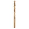 The RED HELIX™ Cobalt 5/16" Drill Bit features a spiral flute design and is made of cobalt steel. It is used for drilling through hard metals and surfaces. The bit has a bronze color and a hex shank for secure grip in drill chucks.