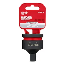 SHOCKWAVE Impact Duty 3/4" Drive 1/2" Drive Reducer in retail packaging with Milwaukee branding and product details in English and Spanish.