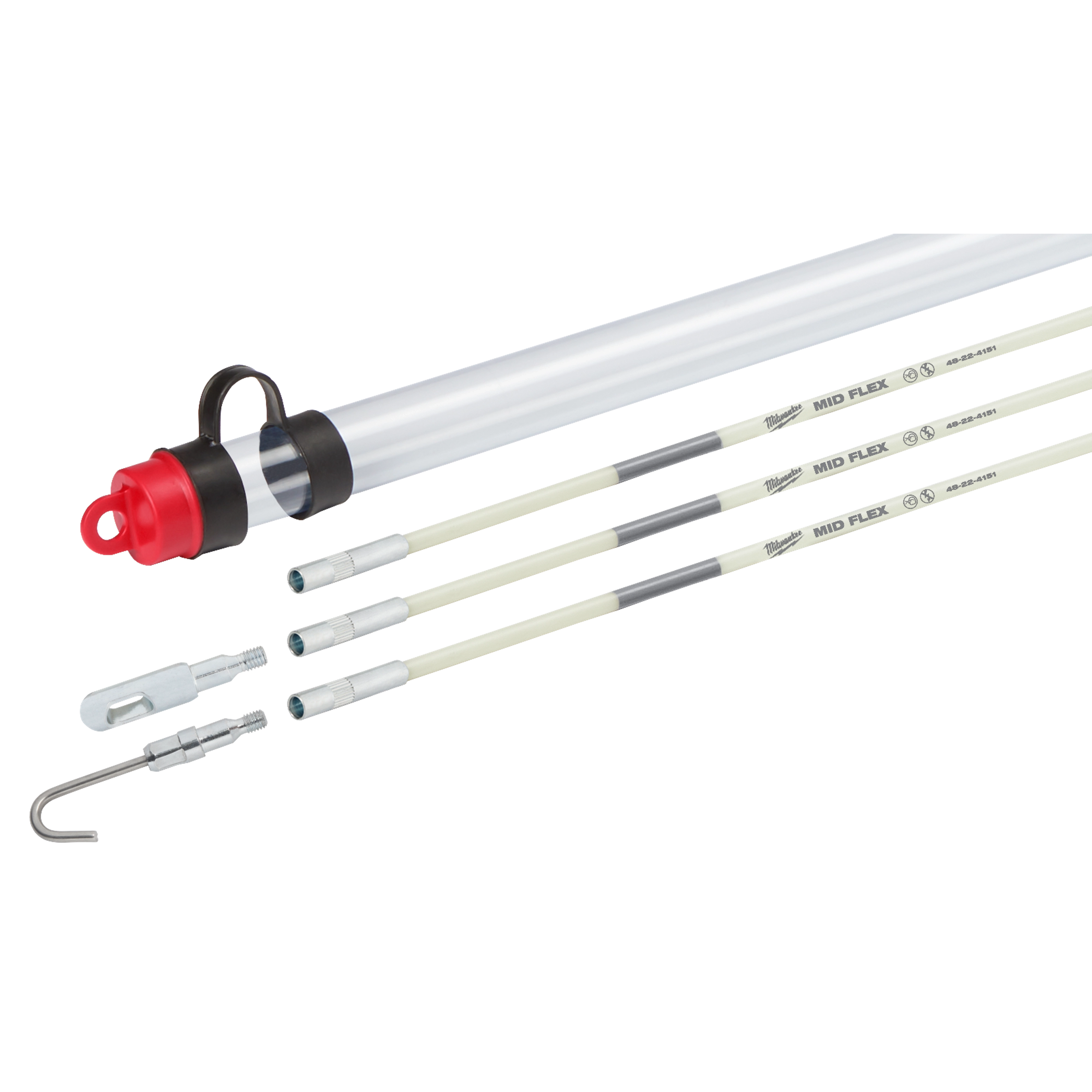15 Foot Mid Flex Fish Stick Kit features flexible rods with connectors and a hook attachment, ideal for cable installation.