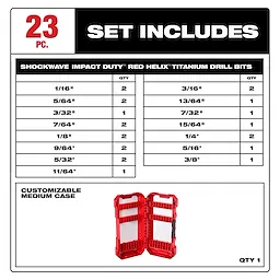SHOCKWAVE Impact Duty™ RED HELIX™ Titanium Drill Bit Set - 23PC