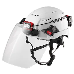 BOLT Full Face Shield Clear Dual Coat Lens attached to a Milwaukee Safety Helmet