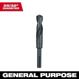 25/32" S&D Black Oxide Drill Bit with a black, twisted design, suited for general purpose drilling.