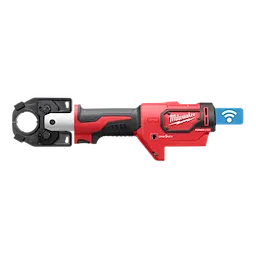 The M18™ FORCE LOGIC™ 600 MCM Crimper is a red, battery-operated tool featuring ergonomic grips and a metallic crimping head. The product includes a blue symbol indicating wireless connectivity and the brand logo prominently displayed on the side.