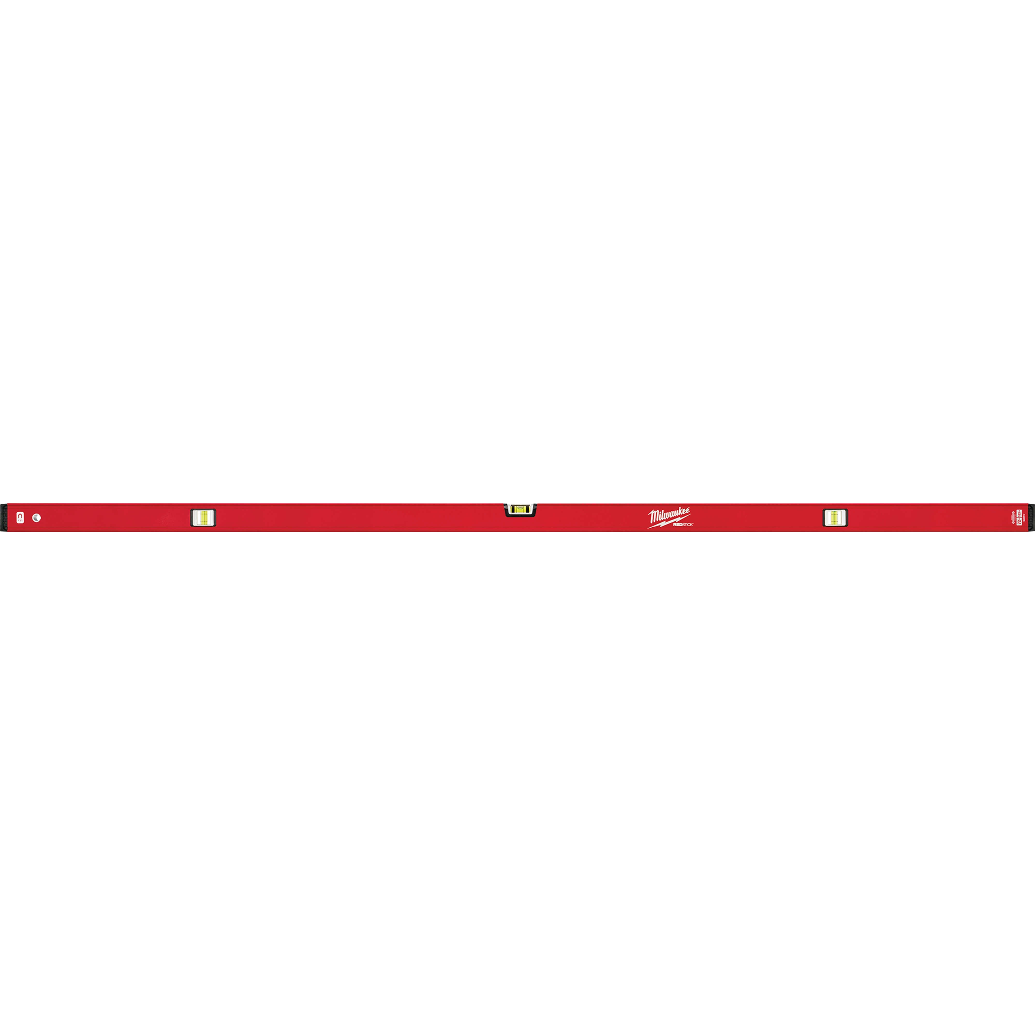 The REDSTICK Level is a red leveling tool with three bubble vials for accurate measurements, including a center vial.