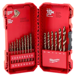 The RED HELIX™ Cobalt Drill Bit Set - 23PC includes 23 robust drill bits housed in a red, hard plastic case. The bits are organized in labeled slots and range from 7/32 to 3/8 inches. Branding and text promote longer tip life and sharper performance.