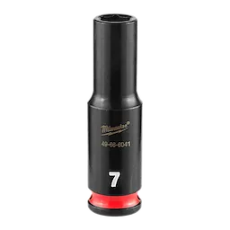 SHOCKWAVE Impact Duty 1/4" Drive 7MM Deep Impact Socket in black with red-colored base, labeled with the number 7.