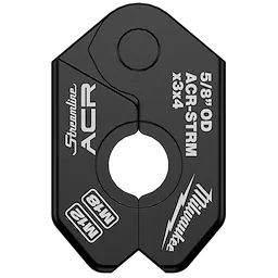 The 5/8" Streamline® ACR Pivoting Press Ring is a black metal tool part displayed vertically. Markings include "5/8" OD," "ACR-STRM x3x4," "Streamline ACR," and the brand name Milwaukee alongside a lightning bolt graphic.