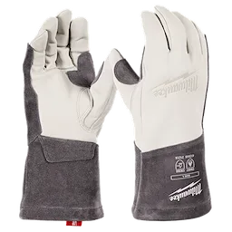 Pair of Goatskin Leather TIG Welding Gloves - S M L XL XXL with extended cuffs displayed upright.