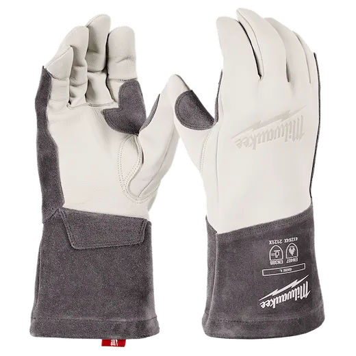 Pair of Goatskin Leather TIG Welding Gloves - S M L XL XXL with extended cuffs displayed upright.