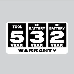 5 year tool, 3 year XC battery, 2 year CP battery warranty logo