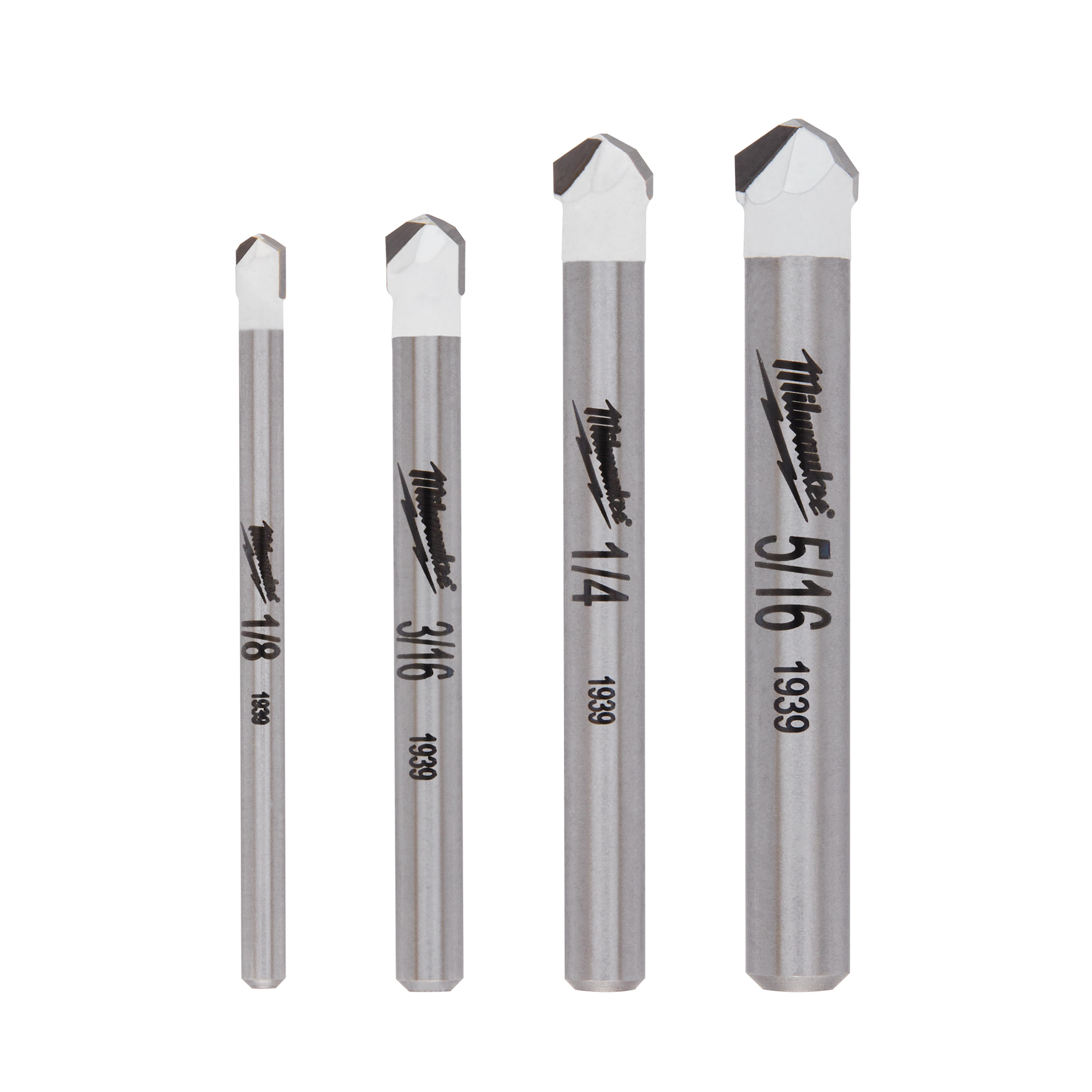 4PC Natural Stone Bit Set includes four drill bits of varying sizes (1/8, 3/16, 1/4, 5/16) with engraved measurements and branding.