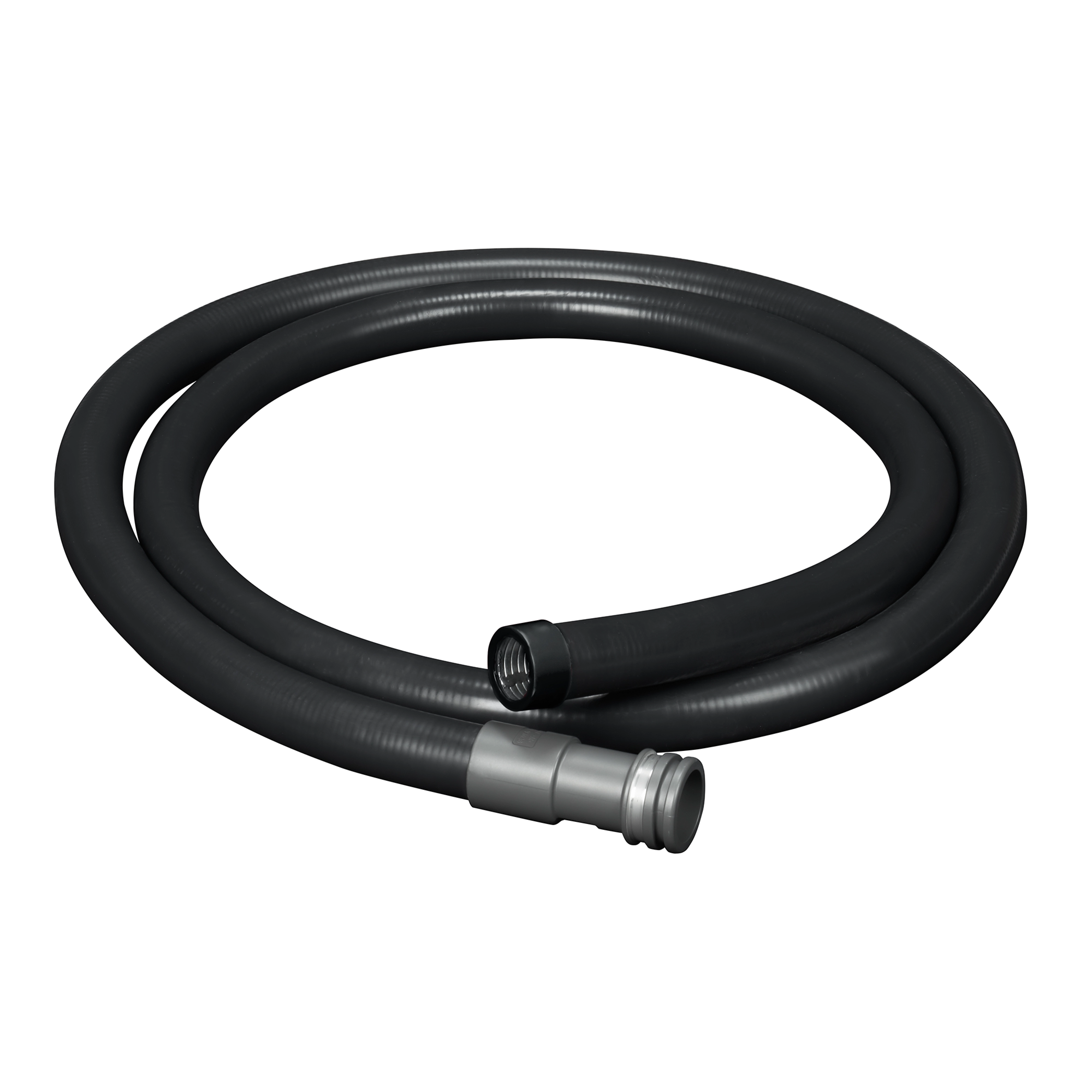 The Rear Guide Hose is a black, flexible tube designed for guiding and managing cables or fluids. It features a gray connector at one end and open threads at the other. The hose is coiled neatly in the image.