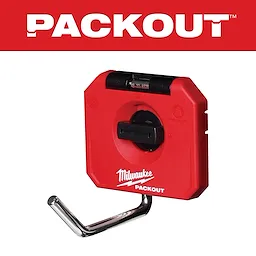 The PACKOUT 4" Single Straight Hook is shown, featuring a red square base with a black attachment and a metal hook extending forward.