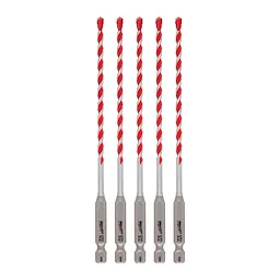 Shockwave Carbide Hammer Drill Bit, 5pc set 5/32". The image shows five identical drill bits with red and silver spirals.