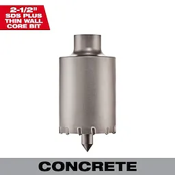 SDS-PLUS Thin Wall Carbide Tipped Core Bit 2-1/2" designed for concrete drilling. The bit features a steel body with carbide tips.