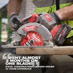 6-1/2” 24T NITRUS Carbide Framing & Demolition Circular Saw Blade cutting lumber on a circular saw.