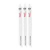Three white 9-inch Carbide Grit SAWZALL® Blades (3 PK) designed for cutting tile and stone, featuring Milwaukee branding and carbide grit teeth for durability.