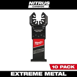 NITRUS CARBIDE Extreme Metal Universal Fit OPEN-LOK Multi-Tool Blade shown in black with branding and "10 Pack" label on the side.