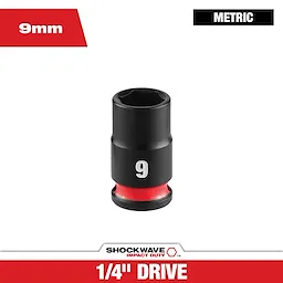 SHOCKWAVE Impact Duty 1/4" Drive 9MM Standard 6 Point Socket standing upright with a red band near the base.