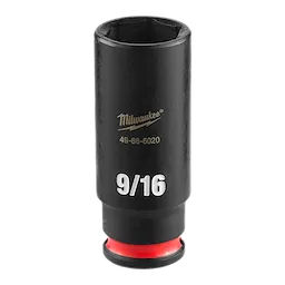 SHOCKWAVE Impact Duty 1/4" Drive 9/16" Deep Impact Socket, black with white markings, red ring at the base, brand name visible.