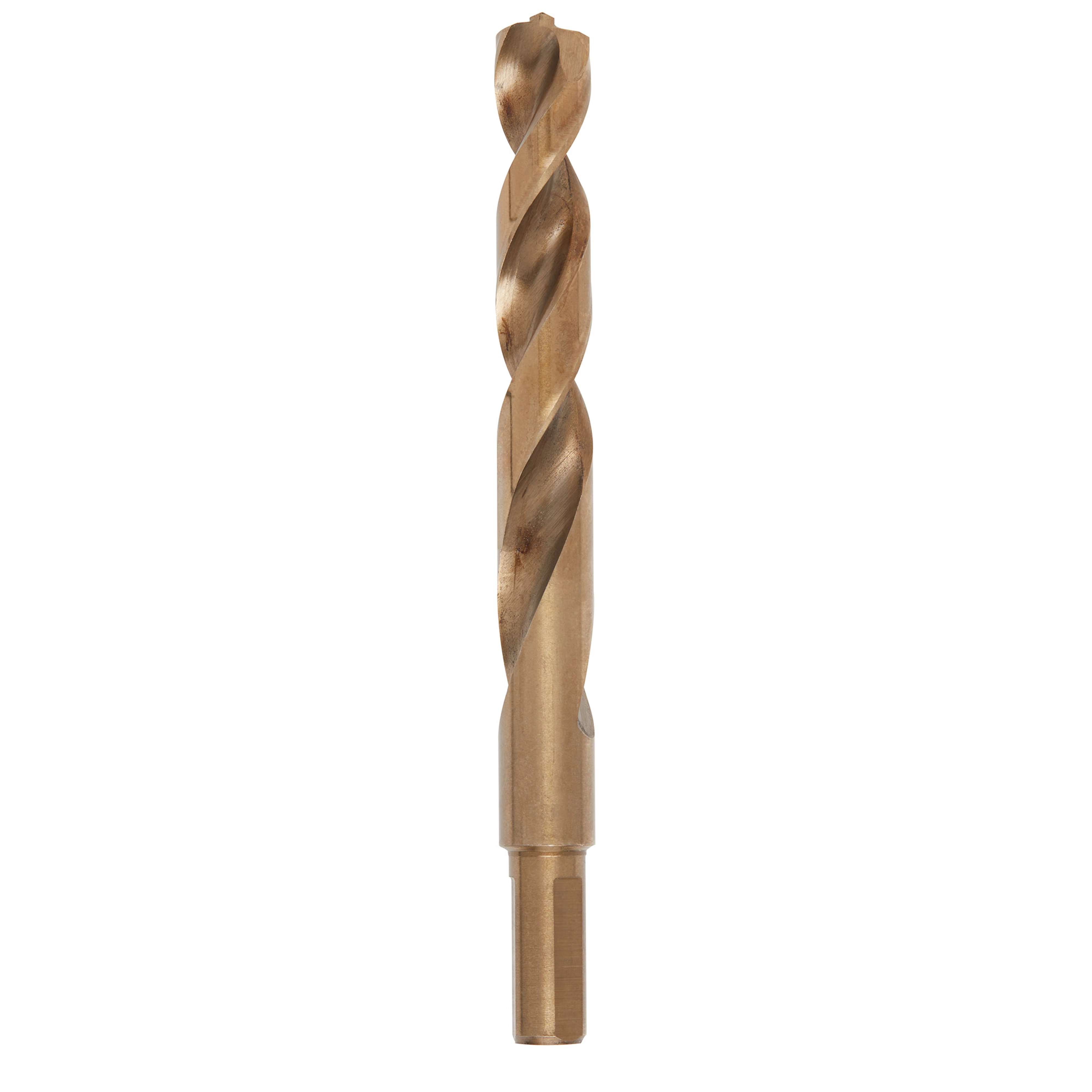 RED HELIX Cobalt 15/32" Drill Bit, featuring a spiral design and gold finish, designed for durability in tough materials.
