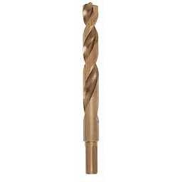 RED HELIX Cobalt 15/32" Drill Bit, featuring a spiral design and gold finish, designed for durability in tough materials.