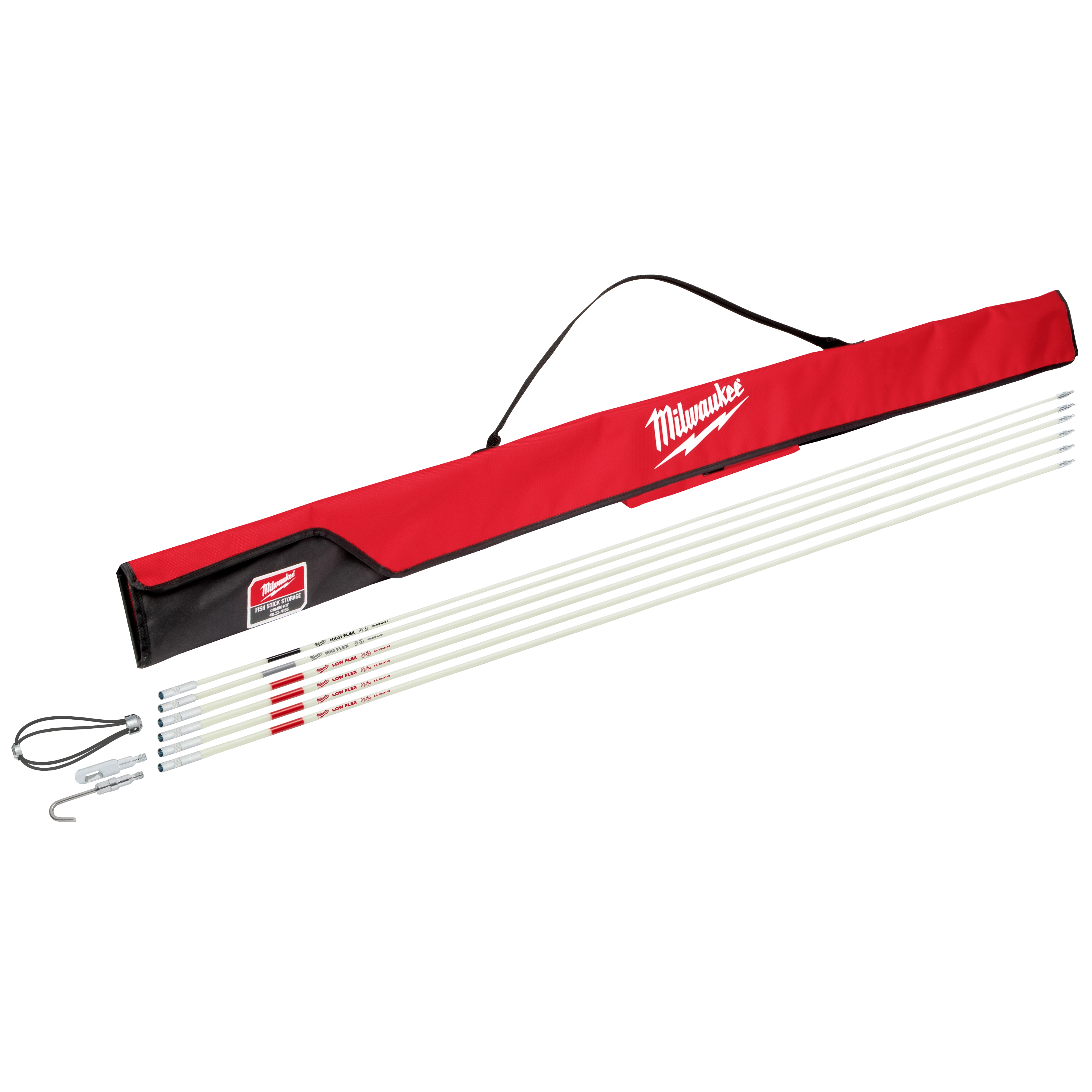 30 Foot Combo Fish Stick Kit with a red and black carrying case featuring a branded logo and multiple white extension rods.