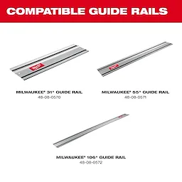 M18 FUEL 1/2" Track Adapter compatible with Milwaukee 31", 55", and 106" guide rails, part numbers 48-08-0570, 48-08-0571, 48-08-0572.