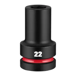 SHOCKWAVE Impact Duty 1" Drive 22mm Deep 6 Point Socket standing upright with 22 marking and red ring near base.