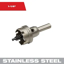 1-1/4 in. Carbide Hole Cutter (1-Pack) is a stainless steel drilling tool with a carbide tip designed for precise hole cutting.