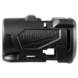 Black protective boot for the M12 FUEL™ 1/4" & 3/8" Subcompact Impact Wrench with Friction Ring. The boot features a textured design with the "Milwaukee" logo engraved on it. The durable boot is designed to protect the impact wrench from wear and tear during use.