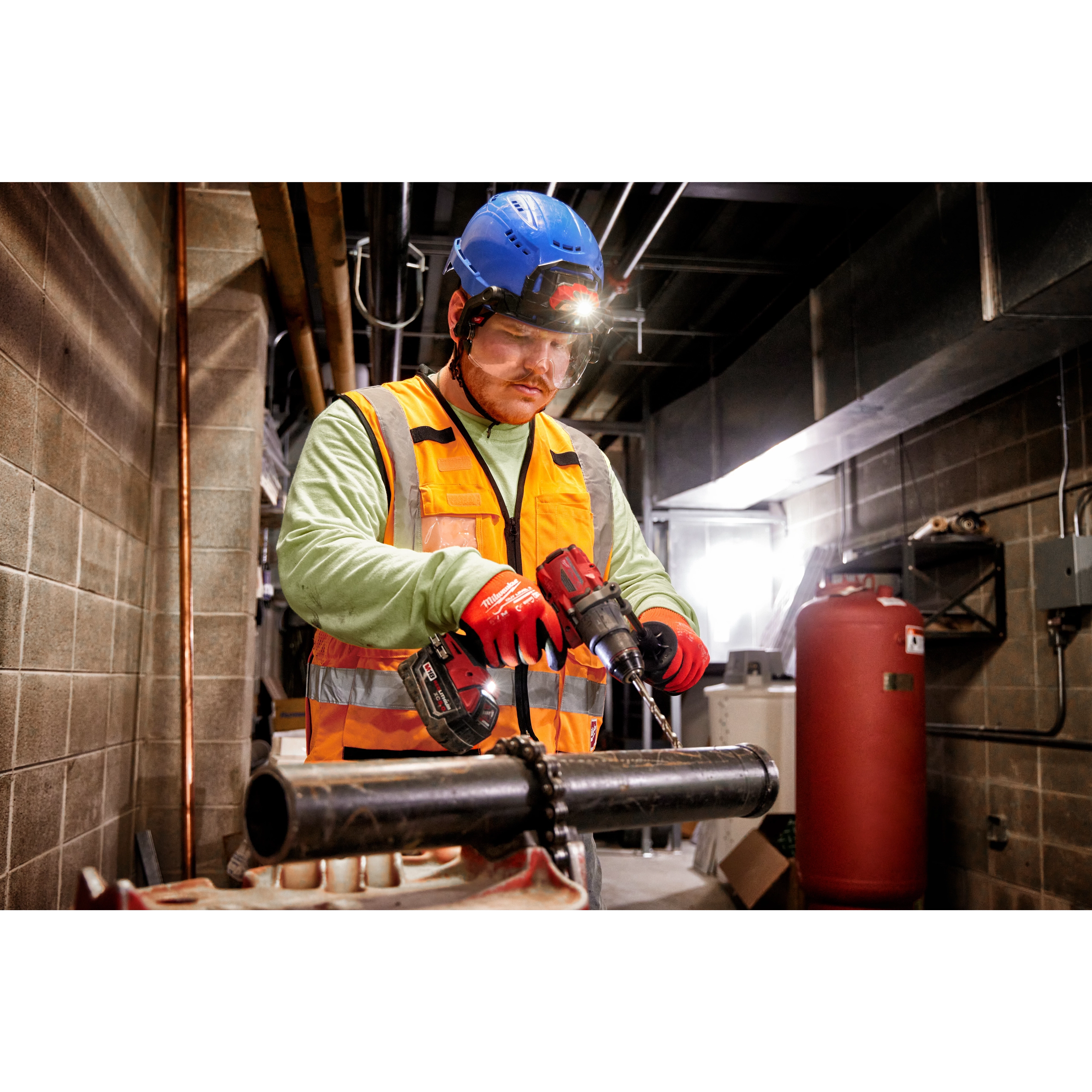 Worker using the BOLT Eye Visor Clear Dual Coat Lens