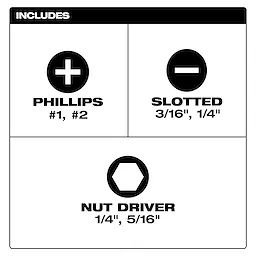 The product image for the 6-IN-1 Stubby Multi-Bit Screwdriver indicates it includes Phillips #1 and #2 bits, Slotted 3/16" and 1/4" bits, and Nut Driver 1/4" and 5/16" bits.