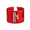 Red 3-5/8" BIG HAWG with Carbide Teeth hole saw with three cutting blades and label displaying the product name on the side.