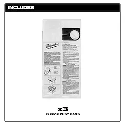 Single rectangular Fleece Dust Bags (3 PK) package with printed text and circular connector panel.