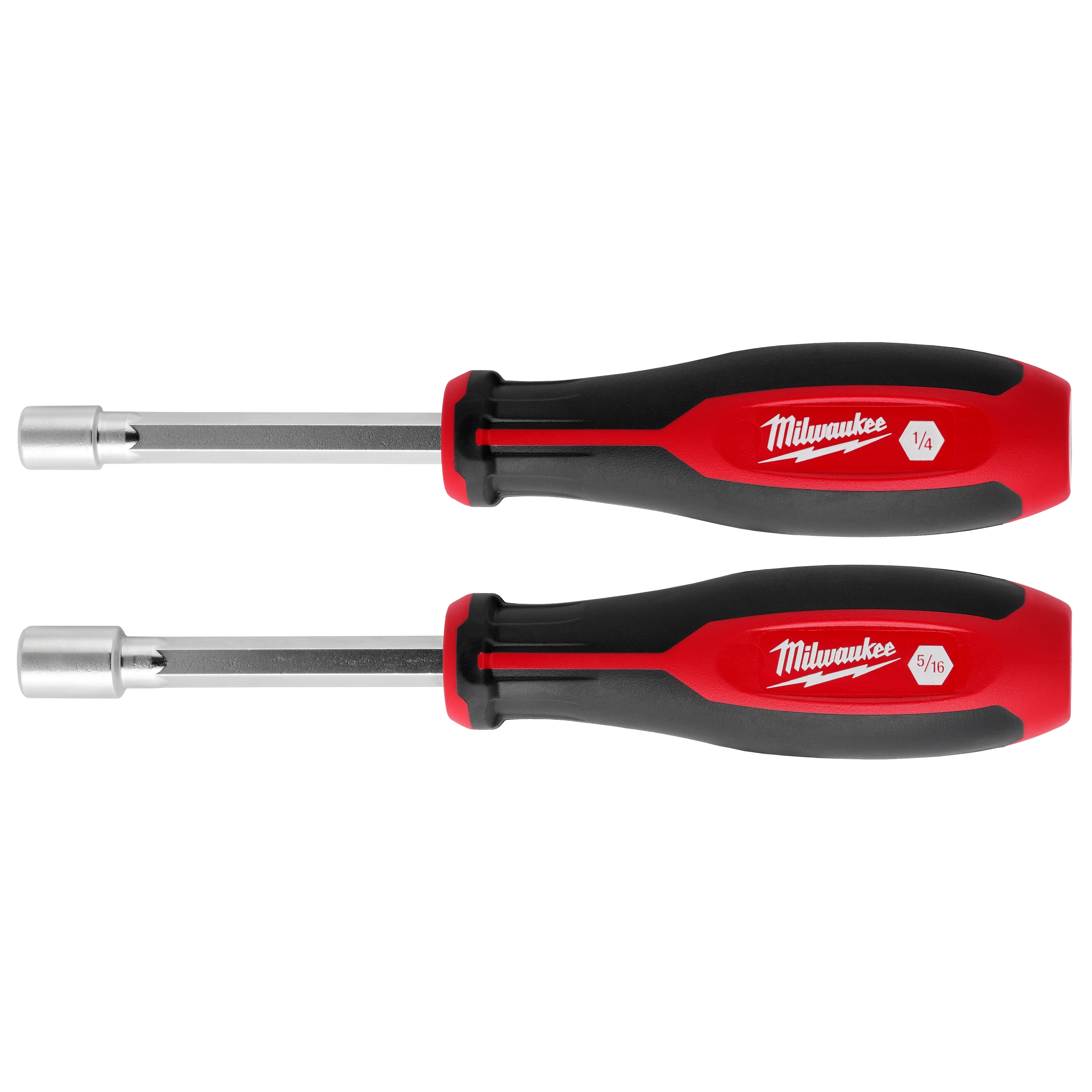 2pc SAE HollowCore Nut Driver Set featuring two nut drivers with ergonomic black and red handles, sizes 1/4" and 5/16".