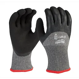 Cut Level 5 Winter Dipped Gloves - XL are black and gray, with a textured grip, and red-trimmed cuffs.