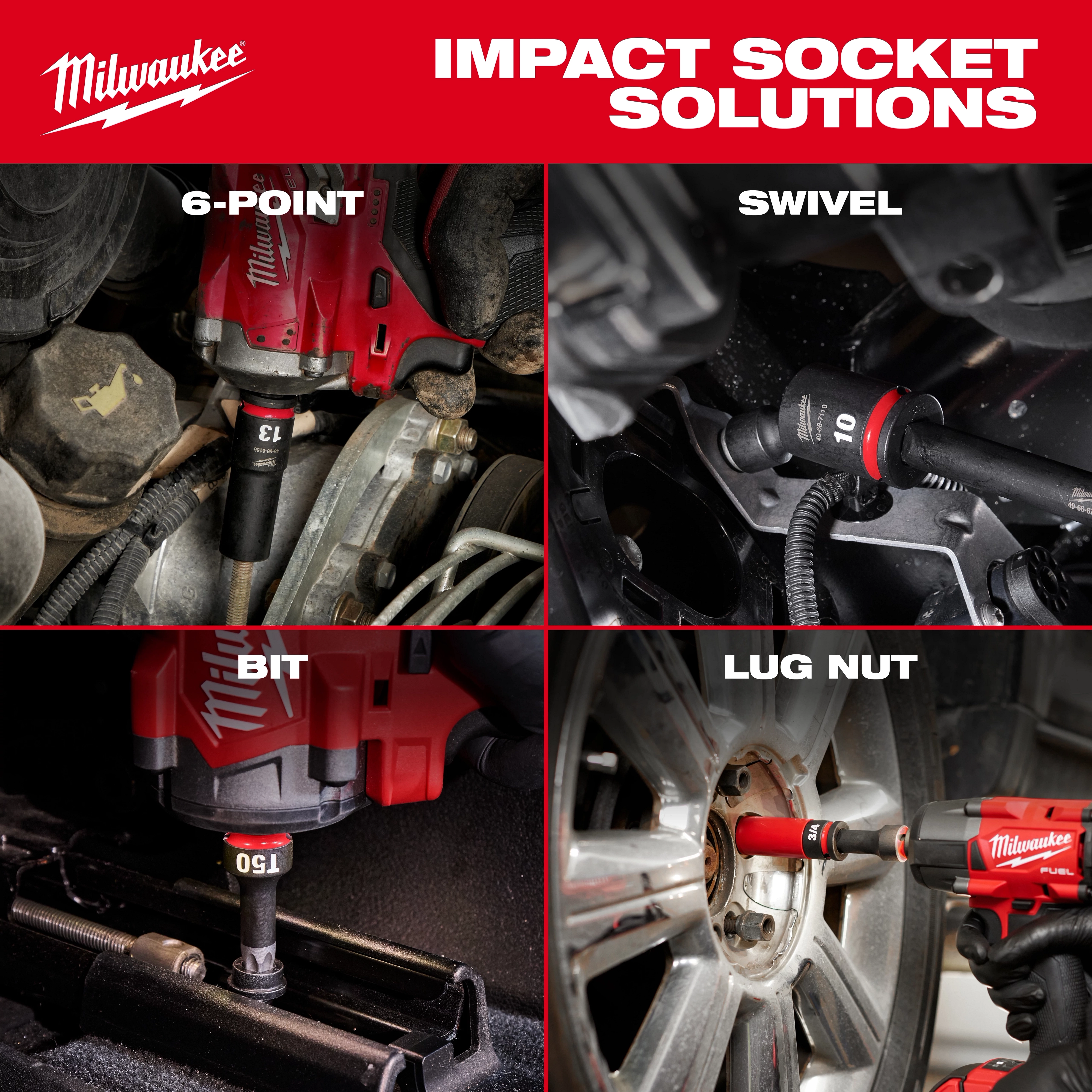 6PC SHOCKWAVE Impact Duty socket sets and bit sockets used with impact wrenches on engines, fasteners, and lug nuts.
