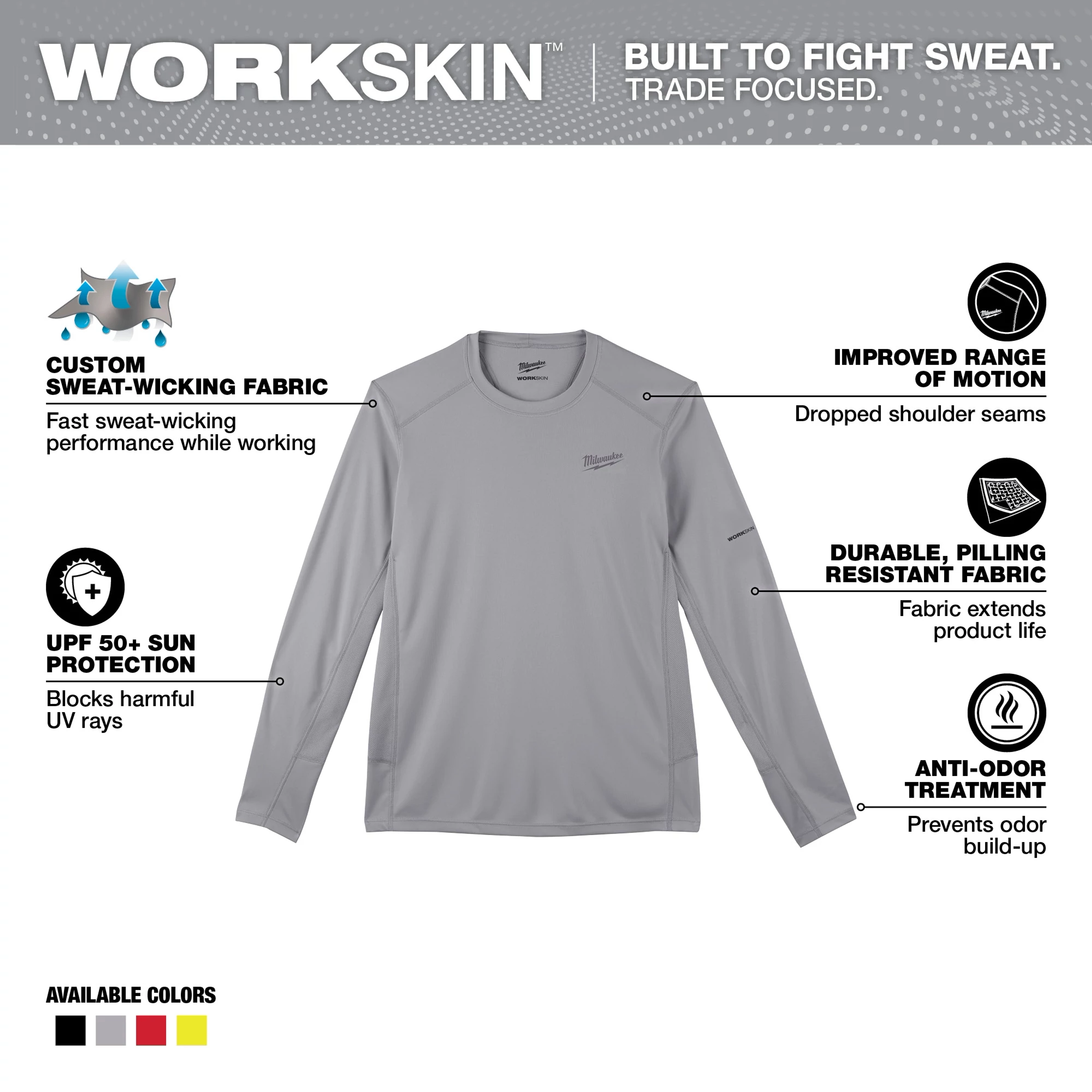 WORKSKIN Lightweight Performance Shirt – Long Sleeve features custom sweat-wicking fabric, UPF 50+ sun protection, and durable, odor-resistant material.