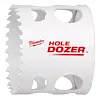 RANGE%20OF%20Hole%20Dozer%20Bi-Metal%20Hole%20Saw%202-1%2F4%22%202-5%2F16%22 with jagged teeth, white body, and red logo, designed for cutting holes.