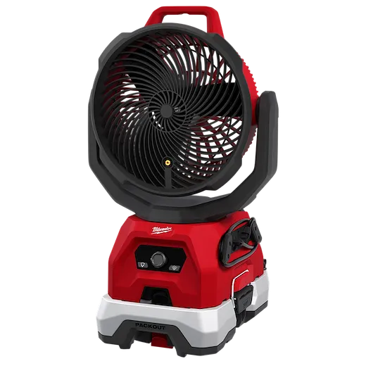M18 Brushless 11’’ Oscillating Misting Fan + 1gal Water Tank standing upright with front controls and large circular fan grill.