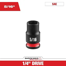 SHOCKWAVE Impact Duty 1/4" Drive 5/16" Standard 6 Point Socket standing upright with 5/16 text on its side.