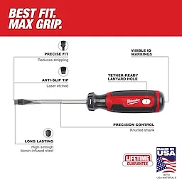 1/4" Slotted 4" Cushion Grip Screwdriver (USA)