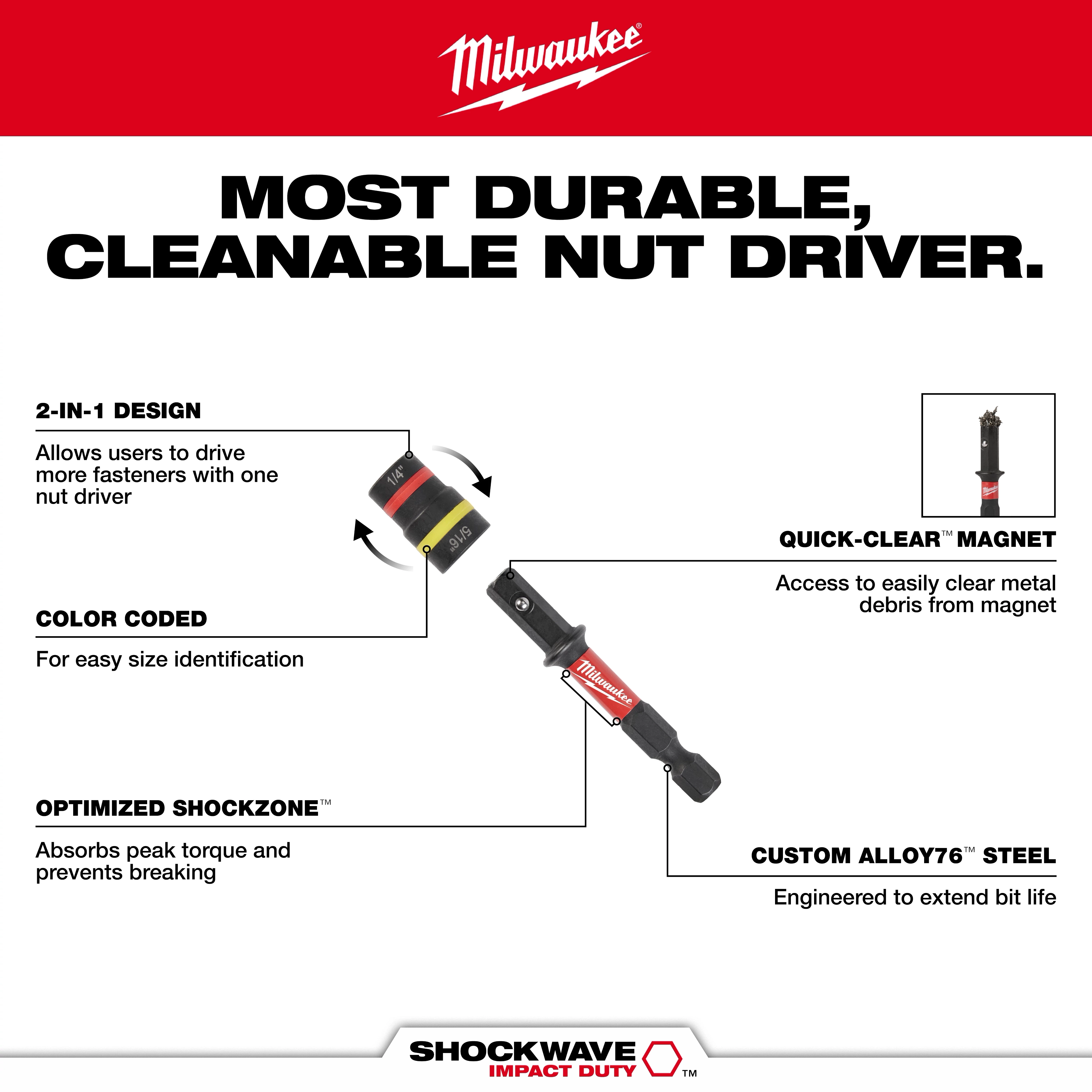 SHOCKWAVE Impact Duty™ 1/4” and 5/16” x 2-1/4” QUIK-CLEAR™ 2-in-1 Magnetic Nut Driver